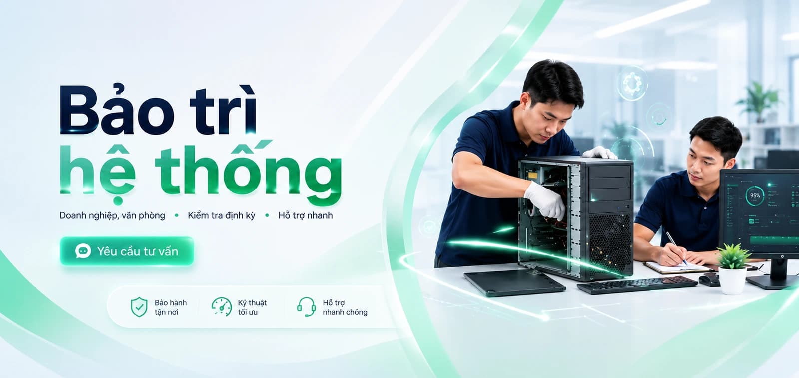 Kỹ thuật viên MTGS bảo trì hệ thống máy tính văn phòng