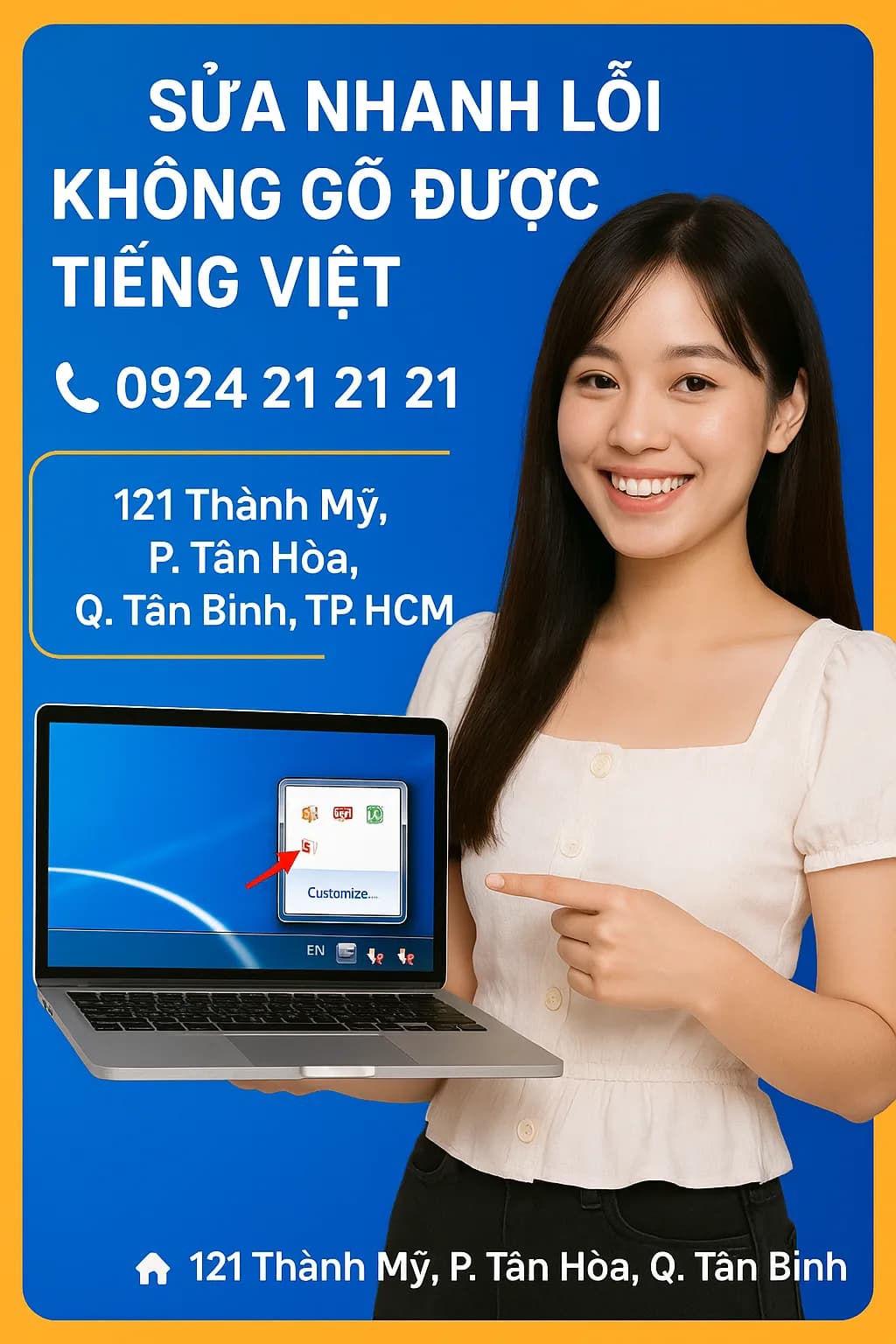 Sửa laptop lỗi không gõ được tiếng Việt Tân Bình