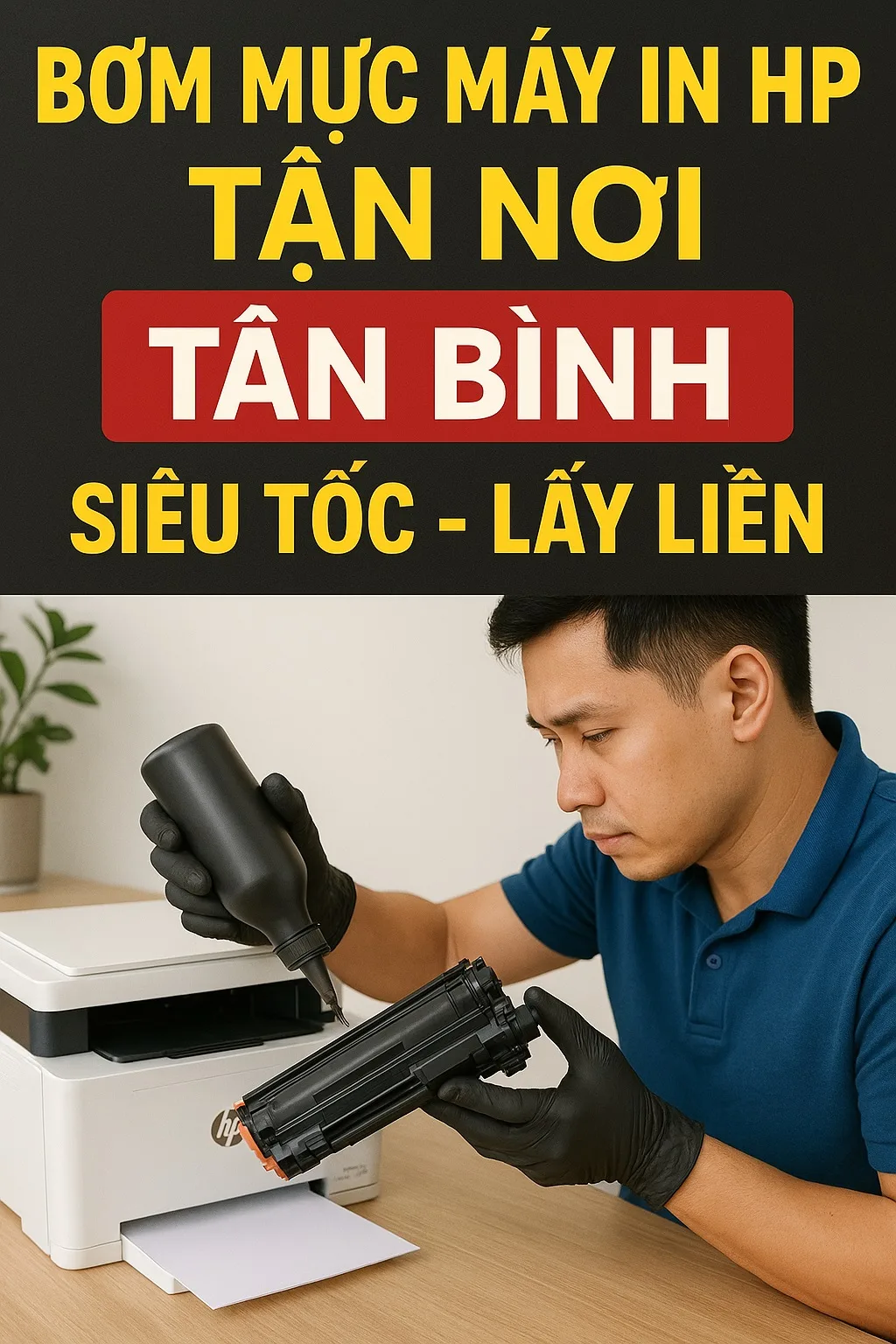 Bơm mực máy in hp cho khách tại quận tân bình